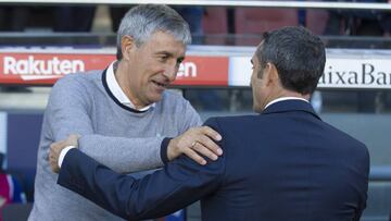 Quique Seti&eacute;n y Ernesto Valverde, entrenador y exentrenador del Barcelona.