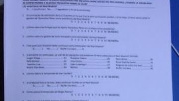 La encuesta repartida a los socios antes del Maadrid-Getafe