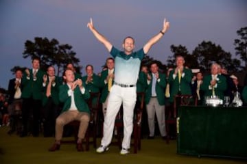 Sergio García celebrates winning his first major.