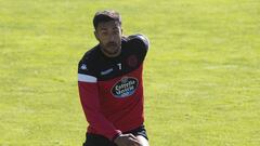 El delantero del CD Lugo, Cristian Herrera, durante un entrenamiento.