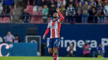 Joao Geraldino celebrates his goal 1-0 of San Luis during the 9th round match between Atletico de San Luis and Mazatlan FC as part of the Liga BBVA MX Varonil, Torneo Clausura 2026 at Alfonso Lastras Stadium, on March 03, 2026 in San Luis Potosi, Mexico.
