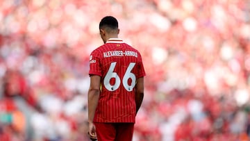 Soccer Football - Premier League - Liverpool v Arsenal - Anfield, Liverpool, Britain - May 11, 2025 Liverpool's Trent Alexander-Arnold during the match REUTERS/Phil Noble EDITORIAL USE ONLY. NO USE WITH UNAUTHORIZED AUDIO, VIDEO, DATA, FIXTURE LISTS, CLUB/LEAGUE LOGOS OR 'LIVE' SERVICES. ONLINE IN-MATCH USE LIMITED TO 120 IMAGES, NO VIDEO EMULATION. NO USE IN BETTING, GAMES OR SINGLE CLUB/LEAGUE/PLAYER PUBLICATIONS. PLEASE CONTACT YOUR ACCOUNT REPRESENTATIVE FOR FURTHER DETAILS..