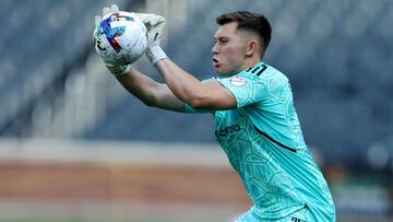 May 22, 2022; New York, NY, New York, NY, USA; Chicago Fire goalkeeper Gabriel Slonina (1) makes a save against New York City FC during the second half at Citi Field. Mandatory Credit: Brad Penner-USA TODAY Sports