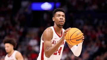 NASHVILLE, TENNESSEE - MARCH 12: Brandon Miller #24 of the Alabama Crimson Tide shoots the ball against the Texas A&M Aggies during the first half in the SEC Basketball Tournament Championship game at Bridgestone Arena on March 12, 2023 in Nashville, Tennessee.   Andy Lyons/Getty Images/AFP (Photo by ANDY LYONS / GETTY IMAGES NORTH AMERICA / Getty Images via AFP)