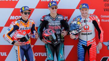 M&aacute;rquez con Quartararo y Miller, la primera fila de Cheste.