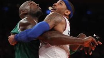 Garnett y Carmelo, las dos superestrellas se enfrentaron.