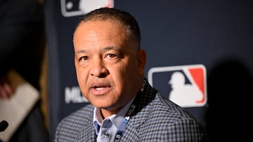 Dec 9, 2024; Dallas, TX, USA; Los Angeles Dodgers manager Dave Roberts speaks with the media at the Hilton Anatole during the 2024 MLB Winter Meetings. Mandatory Credit: Jerome Miron-Imagn Images