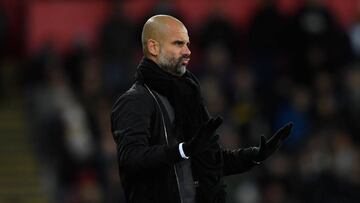 SWANSEA, WALES - DECEMBER 13: Manchester City manager Pep Guardiola reacts on the touchline during the Premier League match between Swansea City and Manchester City at Liberty Stadium on December 13, 2017 in Swansea, Wales. (Photo by Stu Forster/Getty Images)