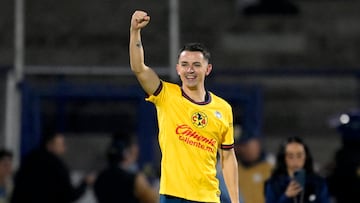 America's Spanish midfielder #08 Alvaro Fidalgo celebrates after scoring during the Liga MX Clausura football match between Pumas and America at the Olimpico Universitario stadium in Mexico City on February 22, 2025. (Photo by Alfredo ESTRELLA / AFP)