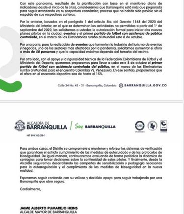 Alcaldía de Barranquilla pide jugar la Eliminatoria con público