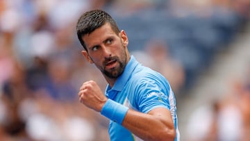 NEW YORK, NEW YORK - SEPTEMBER 05: Novak Djokovic of Serbia reacts during his Men's Singles Quarterfinal match against Taylor Fritz of the United States on Day Nine of the 2023 US Open at the USTA Billie Jean King National Tennis Center on September 05, 2023 in the Flushing neighborhood of the Queens borough of New York City. Sarah Stier/Getty Images/AFP (Photo by Sarah Stier / GETTY IMAGES NORTH AMERICA / Getty Images via AFP)