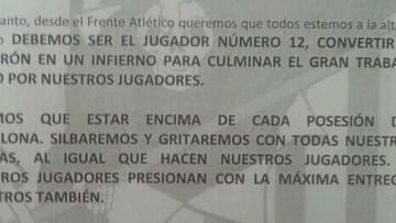 Frente Atlético: "Convertir el Calderón en un infierno"