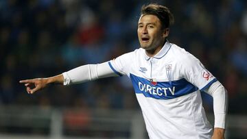 Futbol, O'Higgins vs Universidad Catolica.
Segunda fecha, campeonato de Apertura 2016/17.
El jugador de Universidad Catolica Roberto Gutierrez gesticula durante el partido de primera division contra O'Higgins disputado en el estadio El Tenient