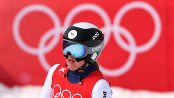 Czech Republic's Tereza Nova reacts after competing in the women�s alpine combined downhill event during the Beijing 2022 Winter Olympic Games at the Yanqing National Alpine Skiing Centre in Yanqing on February 17, 2022. (Photo by Dimitar DILKOFF / AFP)