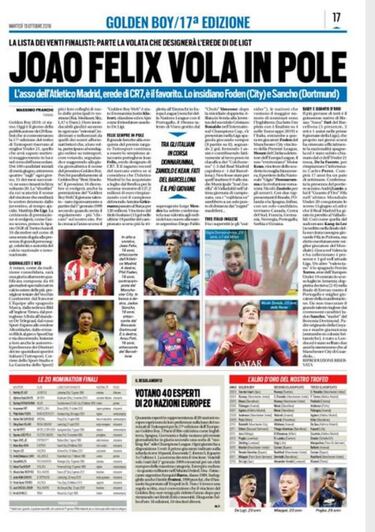 Jo?o F¨¦lix es el favorito para el Golden Boy, seg¨²n Tuttosport