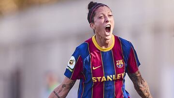 Jenni Hermoso celebra un gol en Liga.