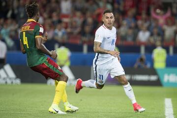 Futbol, Camerun vs Chile
Copa Confederaciones 2017
El jugador de la seleccion chilena Eduardo Vargas, derecha, celebra su gol contra Camerun luego anulado por el arbitro durante el partido del grupo B de la Copa Confederaciones disputado en el estadio Arena Spartak de Moscu, Rusia.
18/06/2017
Mexsport/Photosport
******

Football, Cameroon vs Chile
Confederations Cup, Russia 2017
Chile's player Eduardo Vargas, right, celebrates agoal against Cameroon then anulled by referee during the group B football match of the Confederations Cup at the Spartak Arena stadium in Moscow, Russia.
18/06/2017
Mexsport/Photosport