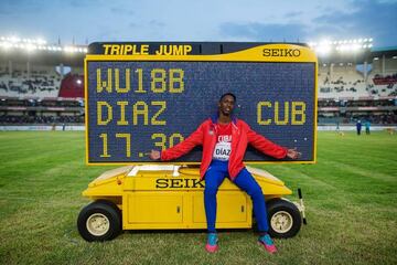 Jordan Díaz, con su récord mundial sub-18 de triple salto, hecho en Nairobi: 17,30.