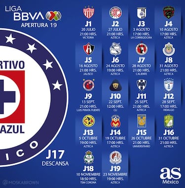 Cruz Azul: Calendario y partidos del Apertura 2019