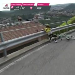 Día negro de Roglic: avería, caída contra un quitamiedos y multa