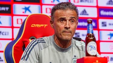 Las Rozas (Spain), 10/06/2021.- A handout photo made available by the Spanish Soccer Federation (RFEF) shows Spain's soccer squad head coach Luis Enrique Martinez addresses a press conference at Las Rozas Sports City near Madrid, central Spain, 10 June 20