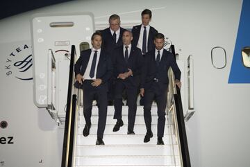 Llegada de la Selección al aeropuerto de Krasnodar. Julen Lopetegui, Luis Rubiales y Sergio Ramos.