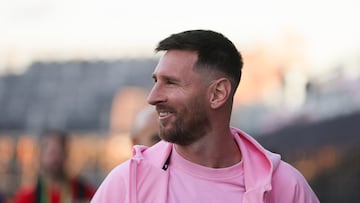 Feb 15, 2024; Fort Lauderdale, FL, USA; Inter Miami CF forward Lionel Messi (10) looks on prior to the game against the Newell's Old Boys at DRV PNK Stadium. Mandatory Credit: Sam Navarro-USA TODAY Sports