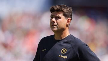 LANDOVER, MARYLAND - JULY 30: Mauricio Pochettino, Manager of Chelsea, looks on during the Premier League Summer Series match between Chelsea FC and Fulham FC at FedExField on July 30, 2023 in Landover, Maryland.   Mike Stobe/Getty Images/AFP (Photo by Mike Stobe / GETTY IMAGES NORTH AMERICA / Getty Images via AFP)