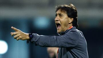 El entrenador del CF Intercity, Gustavo Siviero, durante el partido correspondiente a los dieciseisavos de final de la Copa del Rey que CF Intercity y FC Barcelona disputan hoy miércoles en el estadio Rico Pérez, en Alicante.