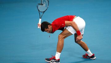 Tennis - ATP Cup - Ken Rosewall Arena, Sydney, Australia - January 11, 2020. Serbia's Novak Djokovic throws his racquet to the ground during his Semi Final singles match against Russia's Daniil Medvedev REUTERS/Edgar Su TPX IMAGES OF THE DAY