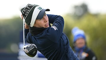 Spain's Carlota Ciganda watches her drive from the 3rd tee on day two of the 2024 Women's British Open Golf Championship, on the Old Course at St Andrews, in St Andrews, Scotland, on August 23, 2024. (Photo by ANDY BUCHANAN / AFP) / RESTRICTED TO EDITORIAL USE