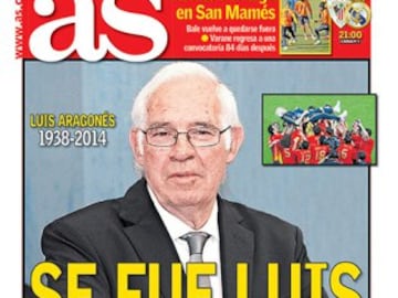 Atleti legend Luis Aragones (1930-2014) adorns the front cover on February 2, 2014 as the "Colchonero" world mourns his passing.