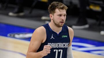 Feb 6, 2021; Dallas, Texas, USA; Dallas Mavericks guard Luka Doncic (77) in action during the game between the Dallas Mavericks and the Golden State Warriors at the American Airlines Center. Mandatory Credit: Jerome Miron-USA TODAY Sports