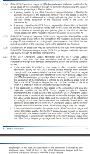 El art&iacute;culo 3.07 del reglamento de la Champions League contempla todos los supuestos posibles para la clasificaci&oacute;n europea