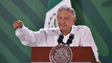 MANZANILLO, MEXICO - NOVEMBER 23: President of Mexico Andrés Manuel López Obrador speaks during the daily briefing on November 23, 2022 in Manzanillo, Mexico. (Photo by Leonardo Montecillo/Agencia Press South/Getty Images)