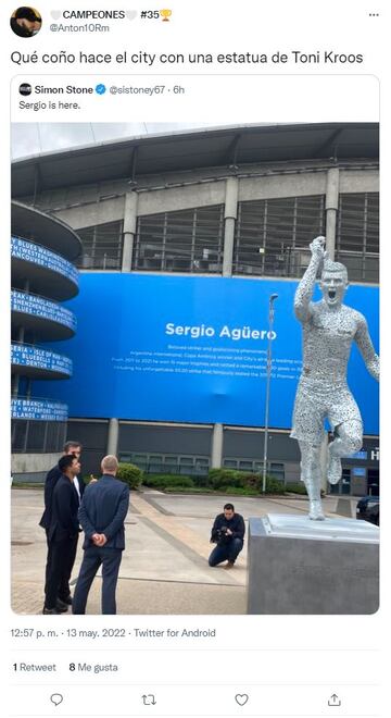 memes graciosos sobre la estatua de Agüero y su parecido con Toni Kroos