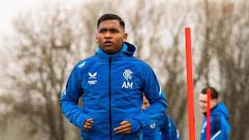 Alfredo Morelos durante un entrenamiento de Rangers.