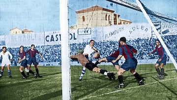 El 3 de febrero de 1935 Sañudo no tuvo piedad con el Barcelona y le hizo cuatro goles. Lazcano le ayudó con tres tantos y Regueiro hizo otro. El partido terminó con un marcador de 8-2, Escola y Guzmán anotaron lo dos goles del Barcelona.En la imagen Sañudo anotando el segundo gol.