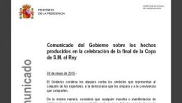 Captura del comunicado emitido por el Ministerio de la Presidencia.