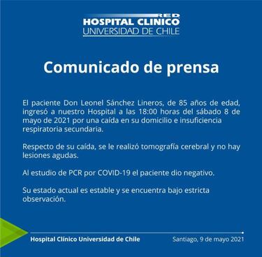 Hospital emitió informe médico del estado de Leonel Sánchez