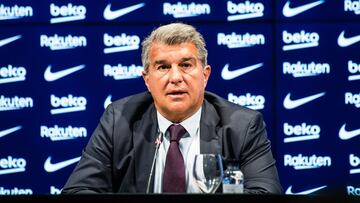 Joan Laporta, President of FC Barcelona, attends during a press conference to valuaring and announcement of measures for tickets sales at Camp Nou stadium on April 19, 2022, in Barcelona, Spain.
AFP7
19/04/2022 ONLY FOR USE IN SPAIN