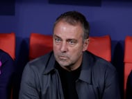 MADRID, 14/04/2026.- El entrenador del Barcelona, Hansi Flick, antes del partido de vuelta de los cuartos de final de la Liga de Campeones que Atlético de Madrid y FC Barcelona disputan este martes en el estadio Metropolitano, en Madrid. EFE/Juanjo Martín