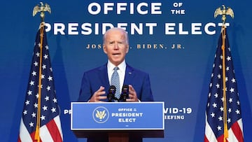 El presidente electo de los Estados Unidos, Joe Biden, pronuncia un discurso en The Queen en Wilmington, Delaware, el 9 de noviembre de 2020.