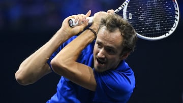 Tennis - Laver Cup - Uber Arena, Berlin, Germany - September 21, 2024 Team Europe's Daniil Medvedev in action during his match against Team World's Francis Tiafoe REUTERS/Annegret Hilse
