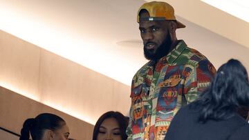 INGLEWOOD, CALIFORNIA - NOVEMBER 24: LeBron James is seen in attendance during a game between the Los Angeles Rams and the Philadelphia Eagles at SoFi Stadium on November 24, 2024 in Inglewood, California. Kevork Djansezian/Getty Images/AFP (Photo by KEVORK DJANSEZIAN / GETTY IMAGES NORTH AMERICA / Getty Images via AFP)