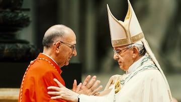 VATICAN CITY, VATICAN - JUNE 28: Pope Francis appoints archbishop of Barcelona Juan Jose Omella cardinal during a consistory at St. Peter's Basilica on June 28, 2017 in Vatican City, Vatican. Pope Francis installed 5 new cardinals during the Consistory ceremony. (Photo by Vatican Pool/Getty Images)