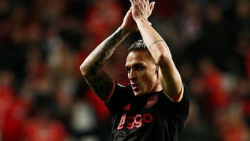 FILE PHOTO: Soccer Football - Champions League - Round of 16 First Leg - Benfica v Ajax Amsterdam - Estadio da Luz, Lisbon, Portugal - February 23, 2022  Ajax Amsterdam's Antony reacts REUTERS/Pedro Nunes/File Photo