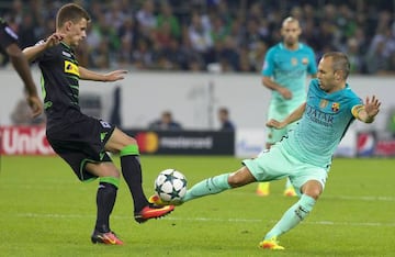 Andrés Iniesta has seen his playing time reduced this season, as has Javier Mascherano (in background)