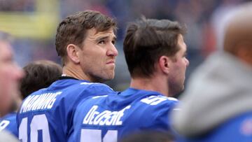 Dec 30, 2018; East Rutherford, NJ, USA; New York Giants quarterback Eli Manning (10) stands for the national anthem before a game against the Dallas Cowboys at MetLife Stadium. Mandatory Credit: Brad Penner-USA TODAY Sports