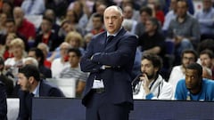 Pablo Laso, entrenador del Real Madrid, durante el primer partido de la final ante el Kirolbet Baskonia.